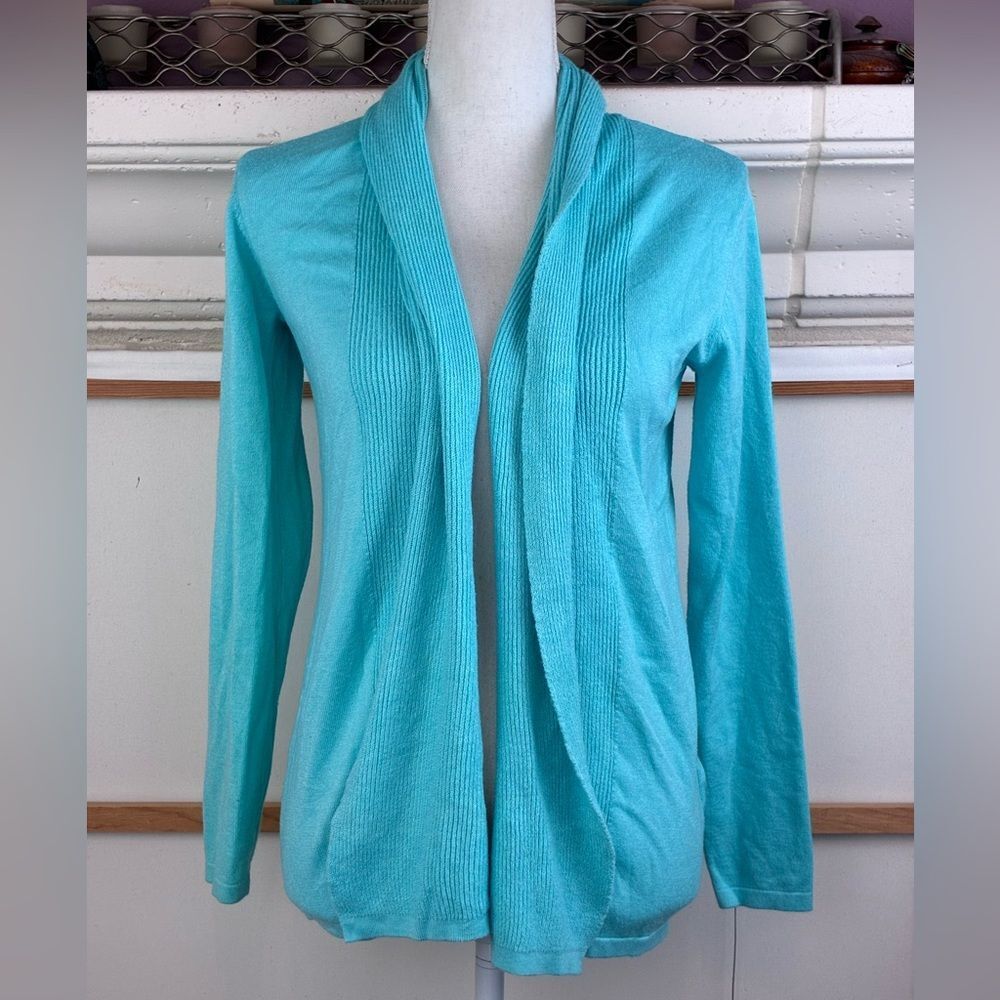 Shawl collar Open Front Cardigan Sweater - Turquoise soft runs big